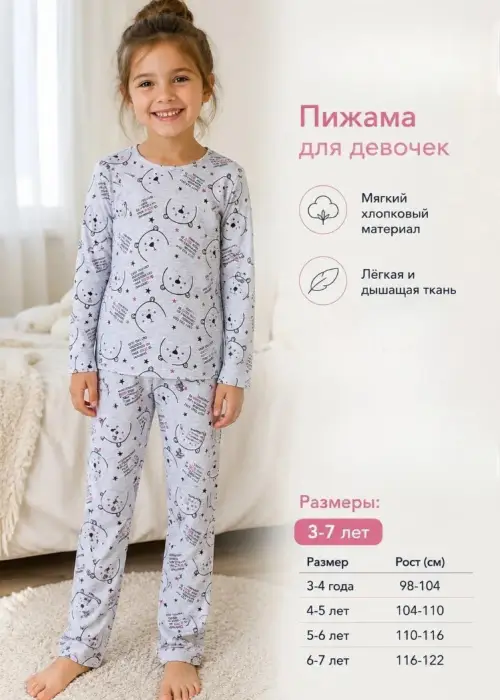 Пижама кофта и брюки для девочки (р-р 3-7 лет)