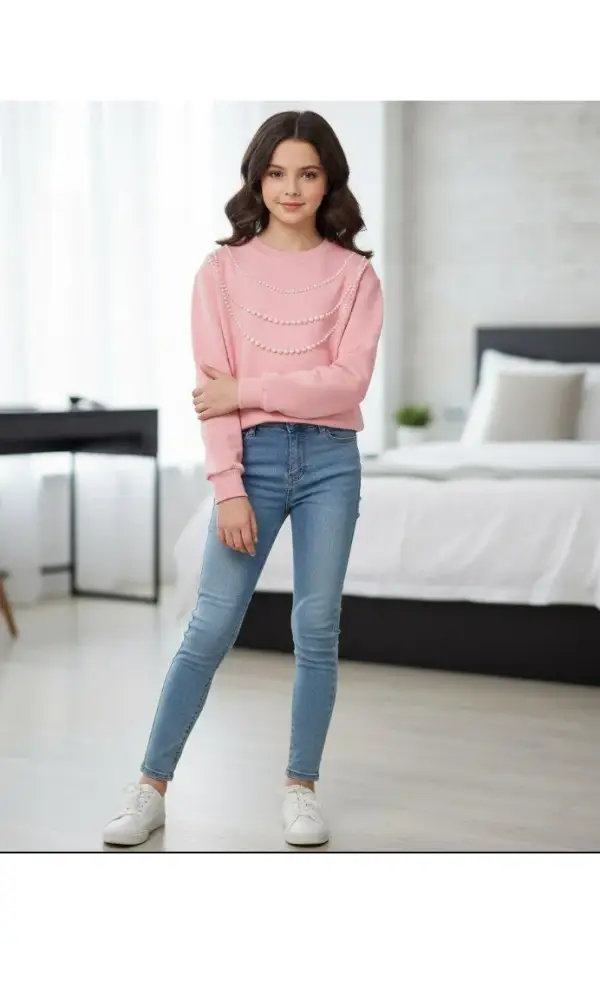 Объёмный свитшот с бусами для девочки (р-р 8-13 лет)