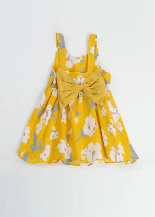 Платье для девочек на лямках + панама. Цветочный принт, декоративный бант (1-3 лет)