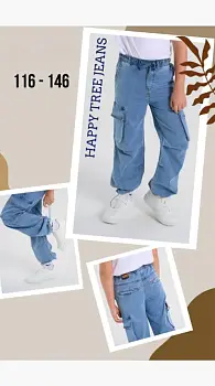 Джинсы карго с утяжкой снизу для девочки (р-р 116-146)