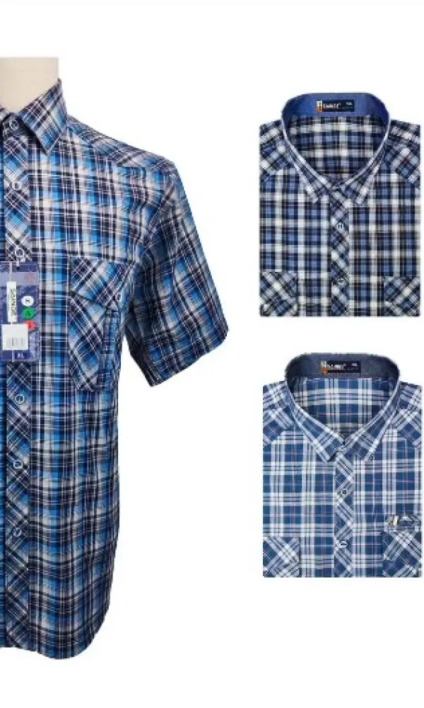 Мужская рубашка в клетку с коротким рукавом ( р-р xl-5xl)