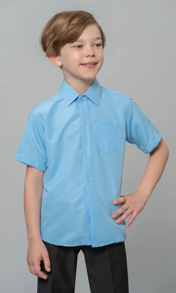 Рубашка для мальчика, однотонная, с коротким рукавом, школьная  (6 -12 лет)