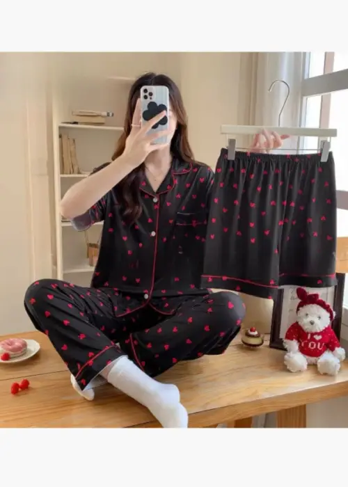 Пижама тройка женская, рубашка-брюки-шорты (р-р 46-50)