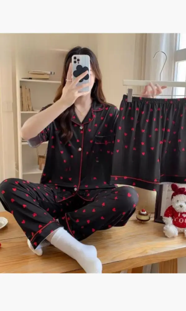 Пижама тройка женская, рубашка-брюки-шорты (р-р 46-50)