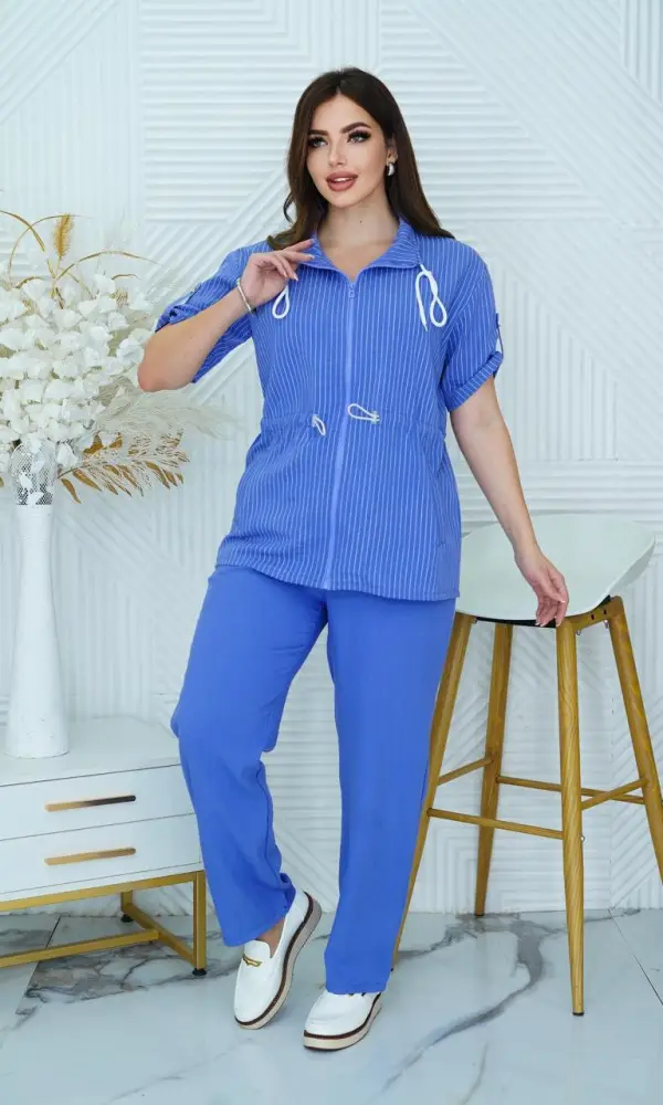 Костюм женский брючный , на замке, лен( р-р 48-54)