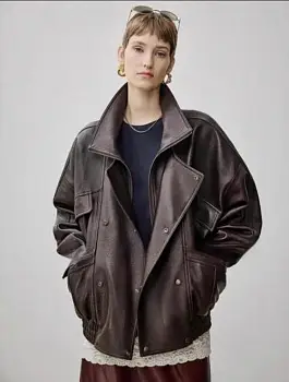 Женская кожаная куртка- бомбер р-р 42-48