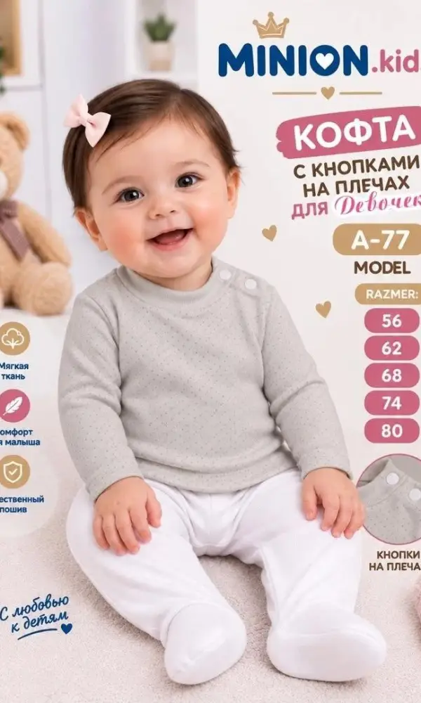 Кофточка с кнопками на плечах для малышей (р-р 56-80)
