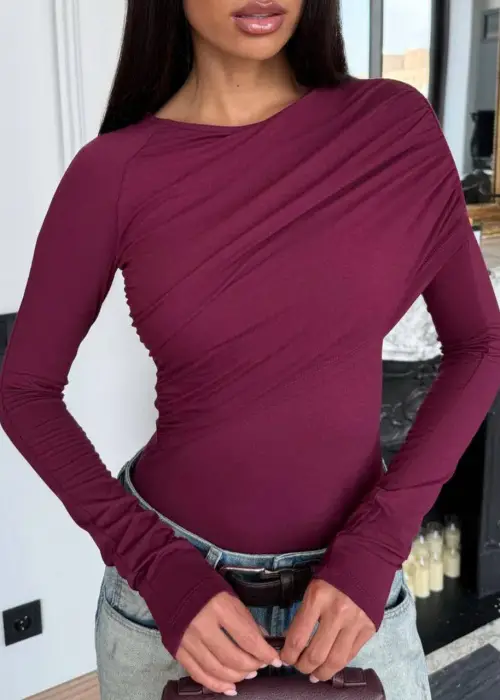 Боди с длинным рукавом вечернее c драпировкой р-р SS/MM