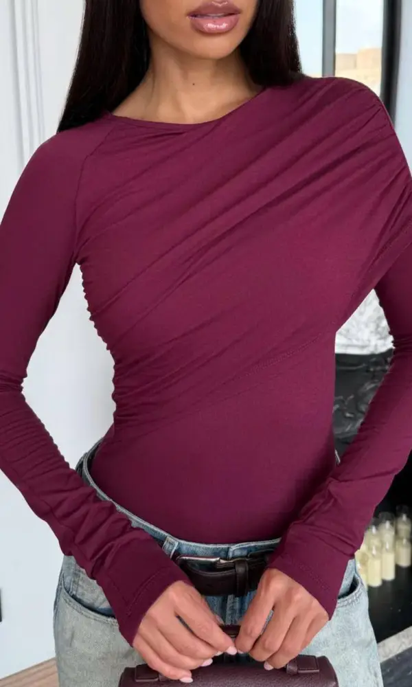 Боди с длинным рукавом вечернее c драпировкой р-р SS/MM