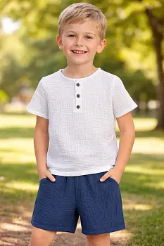 Костюм муслиновый футболка-шорты для мальчика (р-р 28-36)