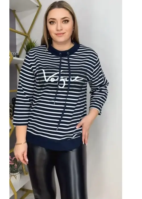 Джемпер трикотажный женский в полоску на шнурках (р-р 48-54)