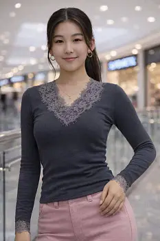 Лонгслив с кружевом для девочки-подростка р-р 36-44