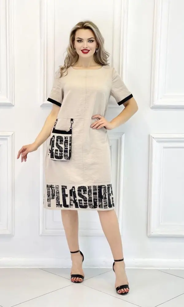 Платье женское лен с декоративным карманом ( р-р 48-54)