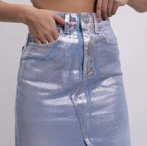 Юбка джинсовая блестящая металлик макси ( р-р 42-48)
