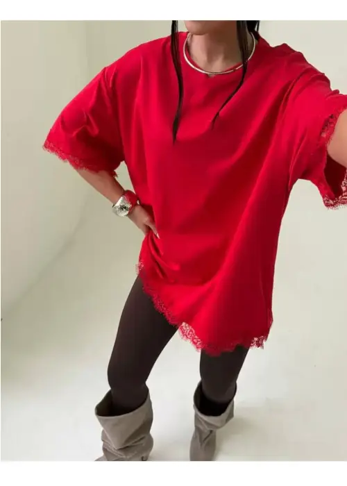 Футболка оверсайз нарядная с кружевом р-р 44-50