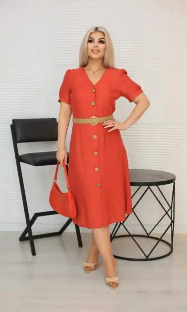 Платье женское на пуговицах с ремнем ( р-р 48-54)