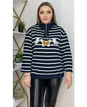 Джемпер трикотажной полузамок с вышивкой (р-р 48-54)