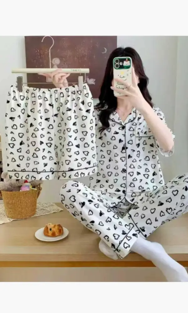 Пижама тройка женская, рубашка-брюки-шорты (р-р 46-50)