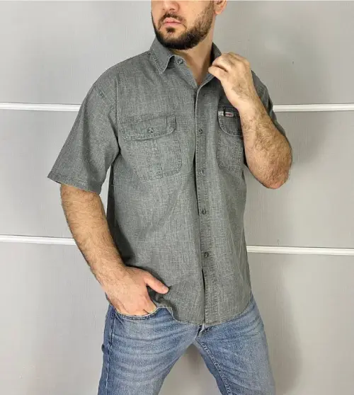 Рубашка льняная с коротким рукавом мужская (р-р 6XL-10XL)