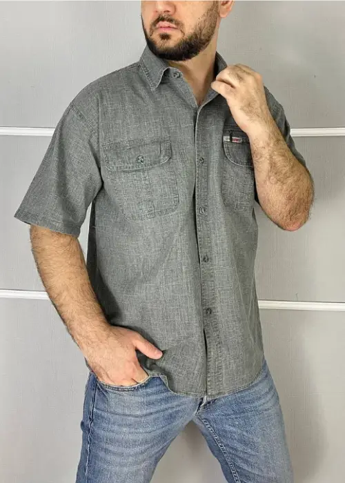 Рубашка льняная с коротким рукавом мужская (р-р 6XL-10XL)