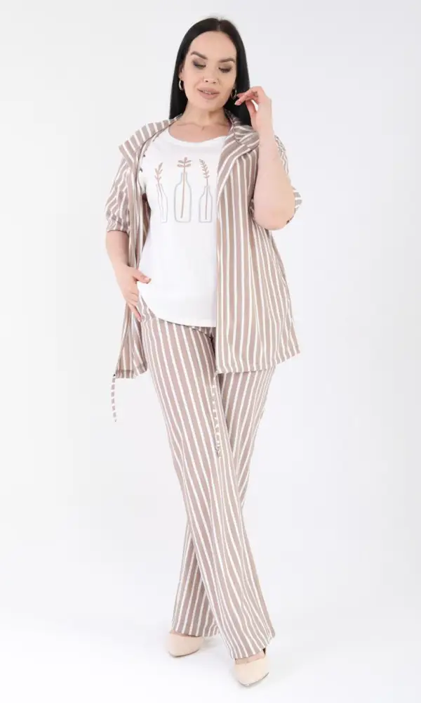 Женский костюм брючный в полоску, тройка (р-р 48-54)