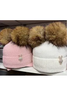 Шапка зимняя для девочки с помпонами р-р 48-52