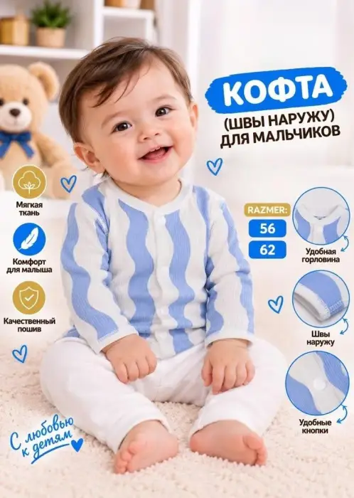 Кофта на кнопках для новорожденного (р-р 56-62)