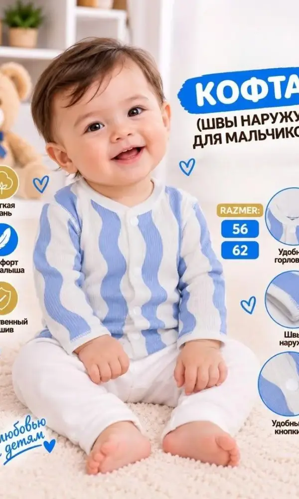Кофта на кнопках для новорожденного (р-р 56-62)