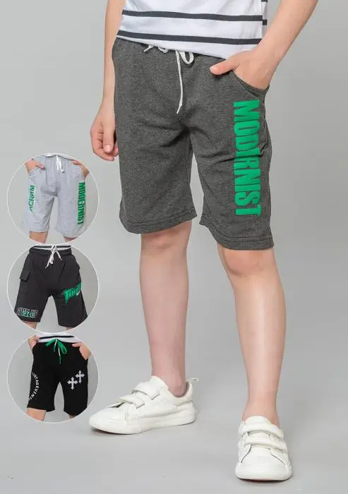 Шорты спортивные для мальчика, на завязках, с принтом (8-15 лет)