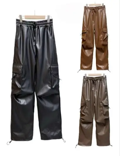 Кожаные штрокие брюки-карго (р-р 42.44.46)