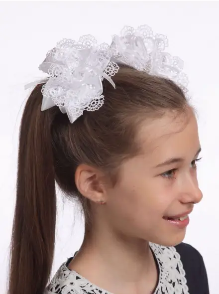 Банты для волос детские девочкам белые большие школьные (12см)