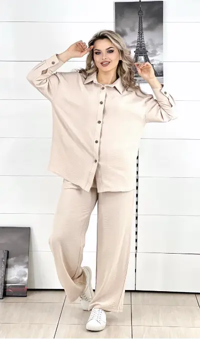 Женский костюм рубашка и брюки летний больших размеров (р-р 50-56)