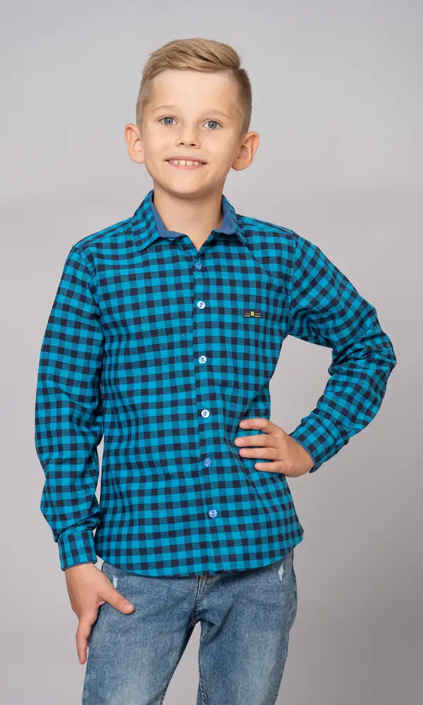 Рубашка детская в клетку, для мальчика (6-11 лет)
