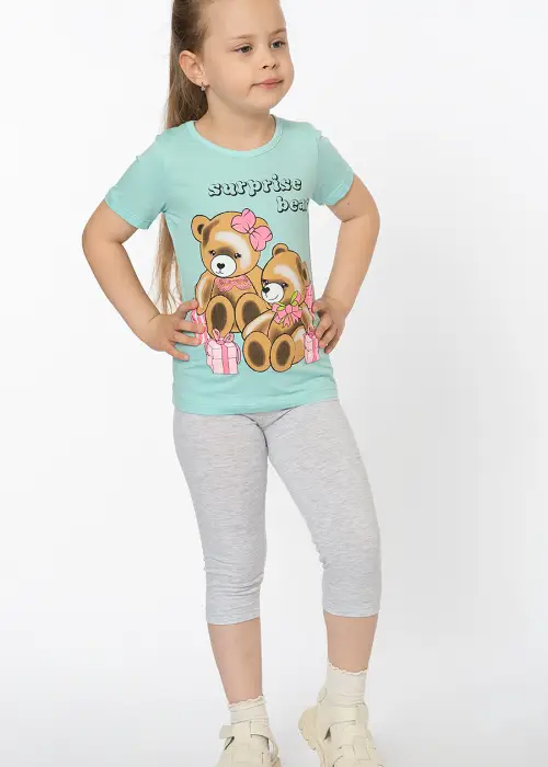 Комплект для девочки с принтом (лосины и футболка) 3-6 лет